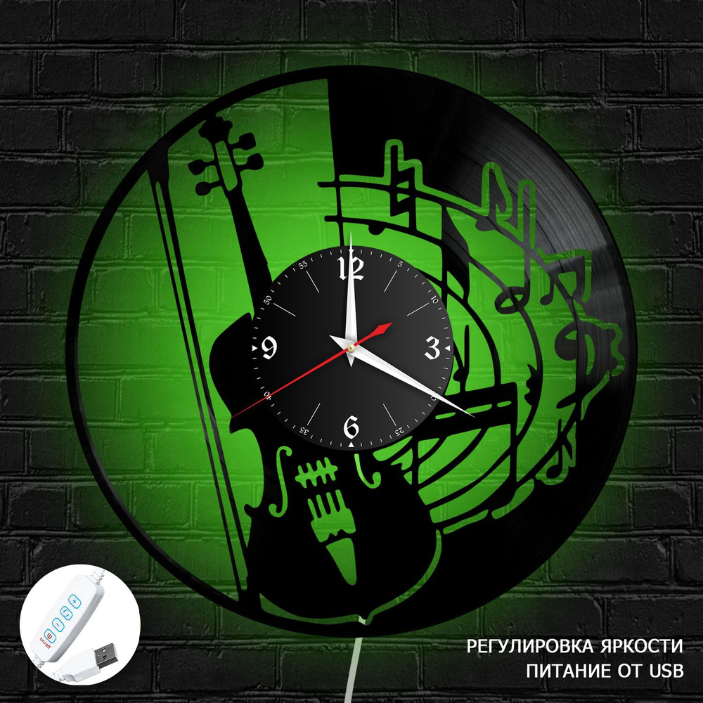 Настенные часы RedLaser "Музыка из винила с зеленой подсветкой, №4", 30 см  #1