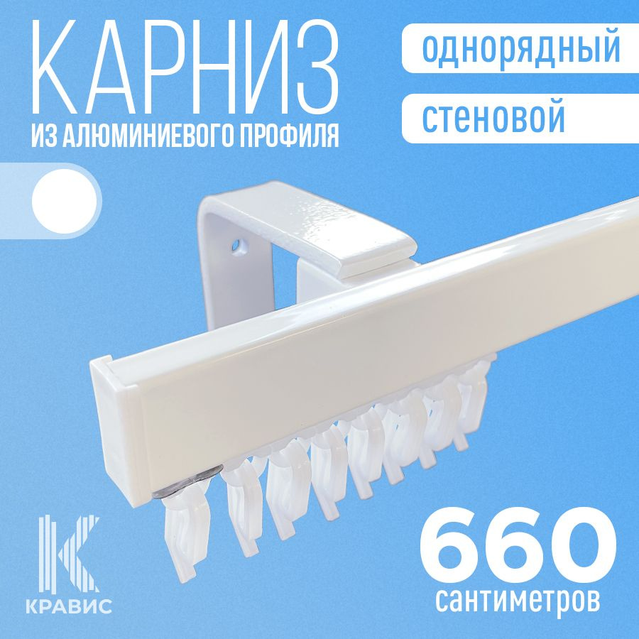 Карниз однорядный стеновой металлический для штор и тюля 660 см, белый  #1