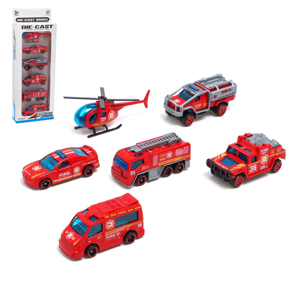 Набор металлических машин "Пожарная служба", 6 шт, для мальчиков  #1