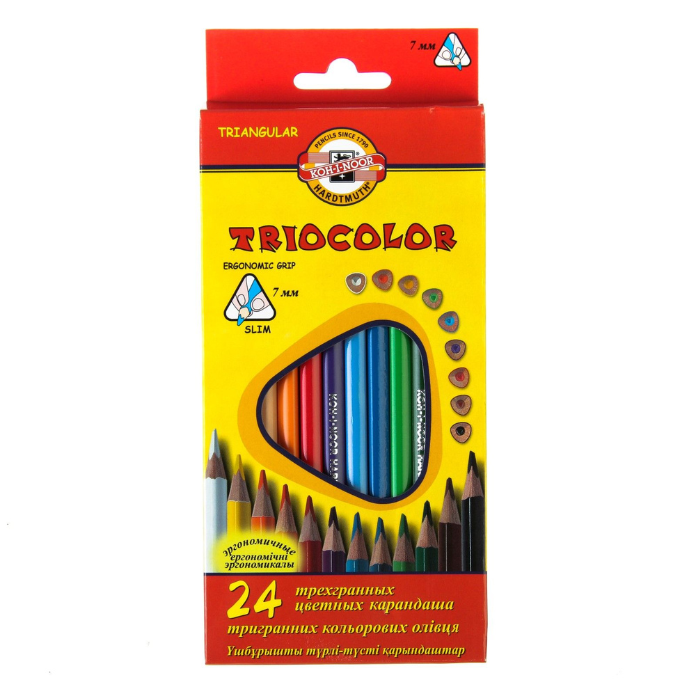 Карандаши 24 цвета, Koh-I-Noor 3134 TRIOCOLOR, картонная упаковка, европодвес  #1