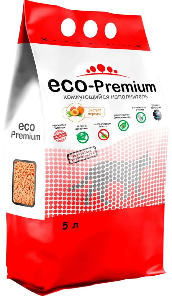 ECO-Premium Наполнитель Древесный Комкующийся Персик #1