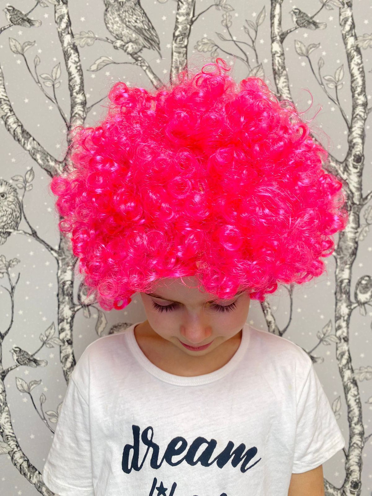 Парик карнавальный Клоун кудрявый Цвет ярко-розовый Длина волоса 15 см  #1
