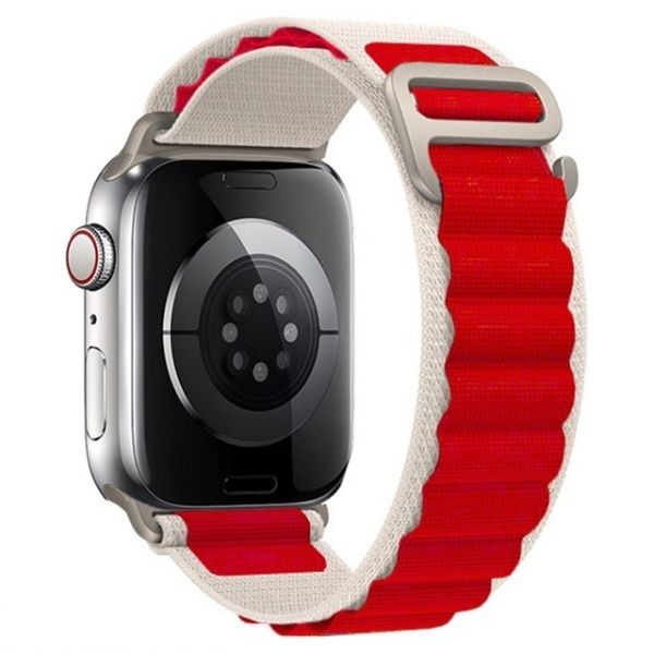Тканевый ремешок Белый-Красный для Apple Watch 38, 40, 41mm Series 1 2 3 4 5 6 7 и SE Альпийская петля #1