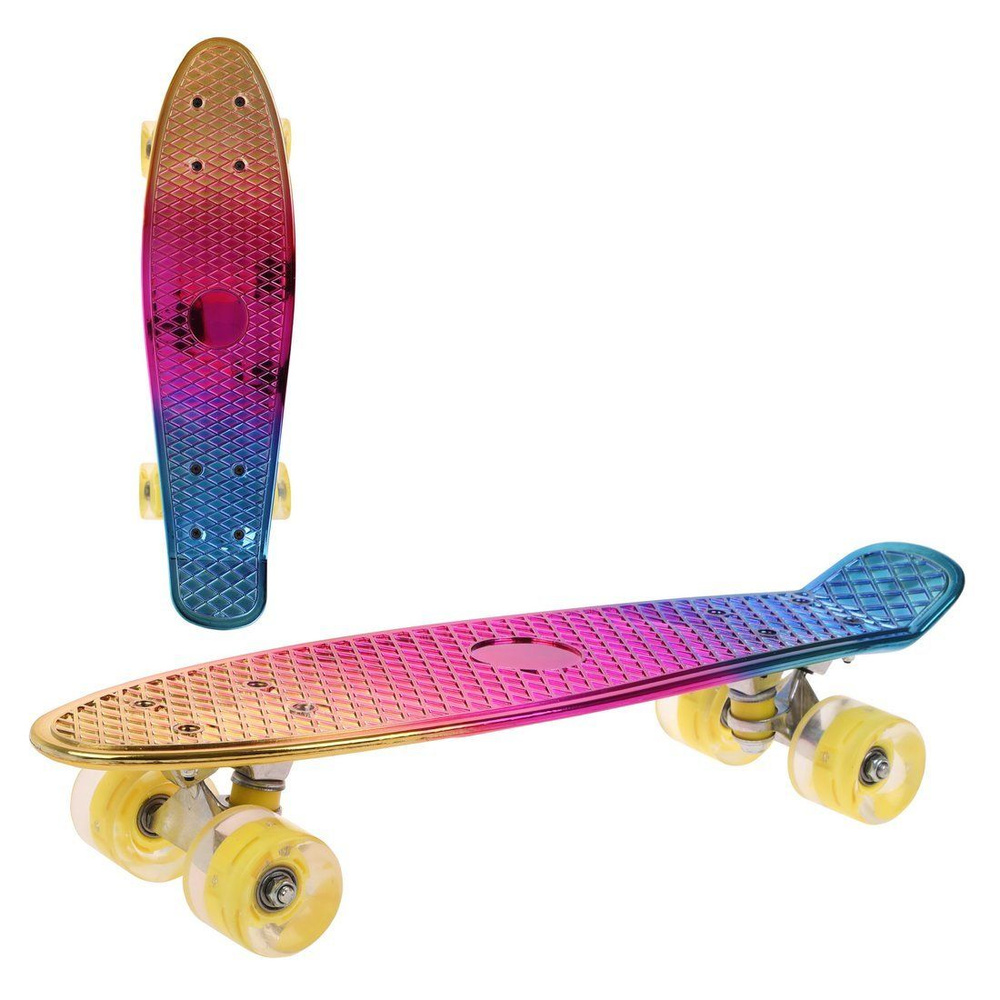 Скейтборд пластиковый с анодированной декой 56.5x14.5 см., PU колеса со светом, креплениям алюминий  #1