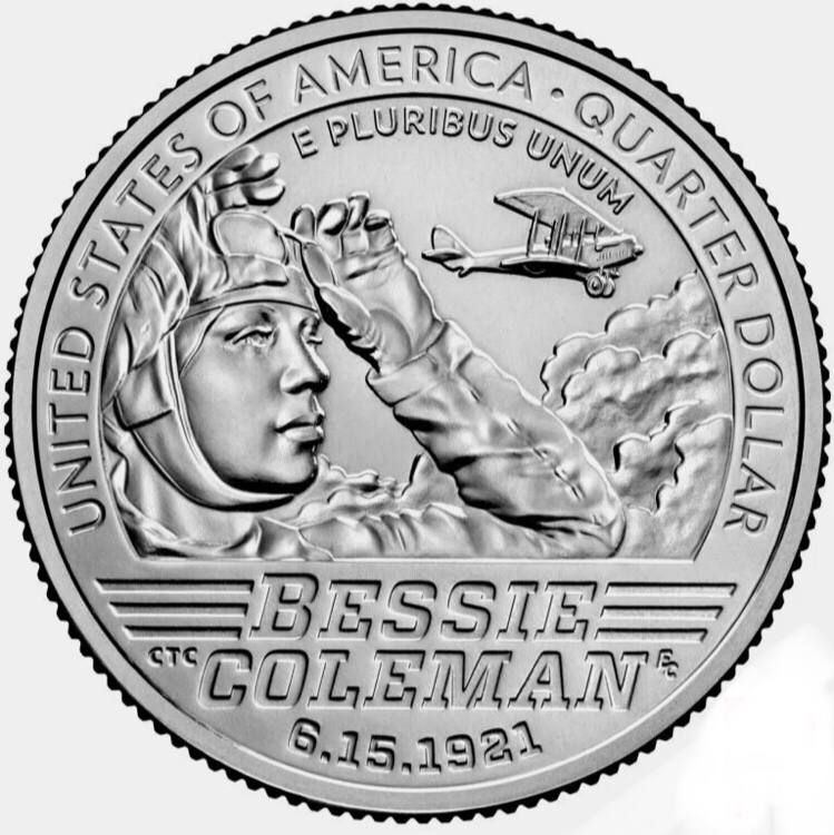 Монета 25 центов Бесси Колман. Американские женщины. Филадельфия (P). США, 2023 г. в. UNC  #1