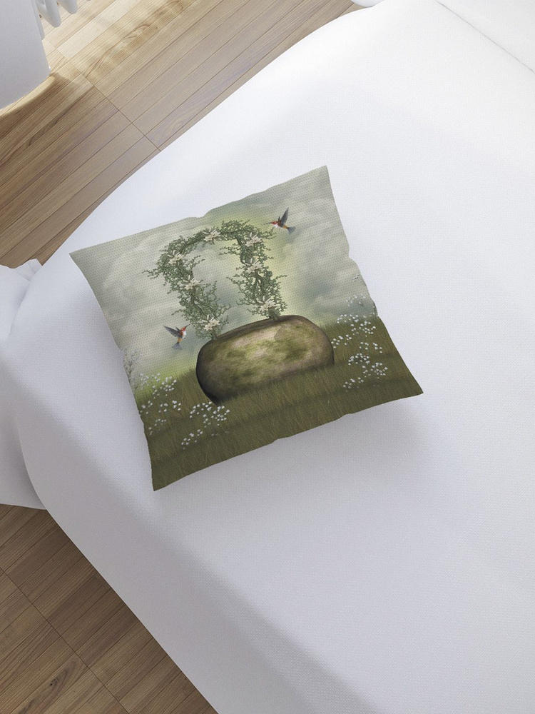 Наволочка декоративная на молнии, чехол на подушку "Птичья арка" 45х45 см  #1