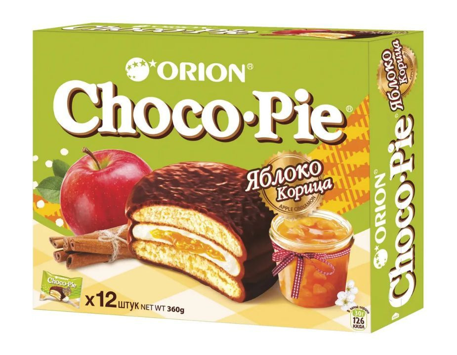 Бисквитное пирожное Orion Choco Pie Apple-Cinnamon / Яблоко-Корица 1 пачка 360 г  #1
