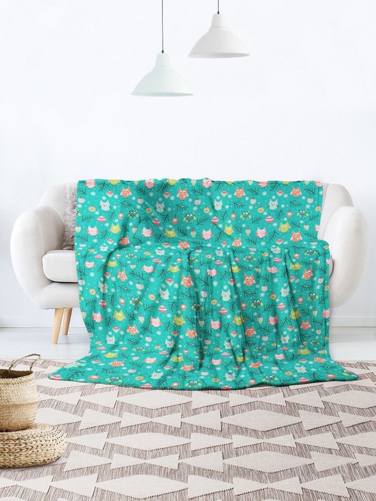 Плед покрывало для дивана пикника на кровать "Рождественские совы", велсофт, 150x200 см  #1