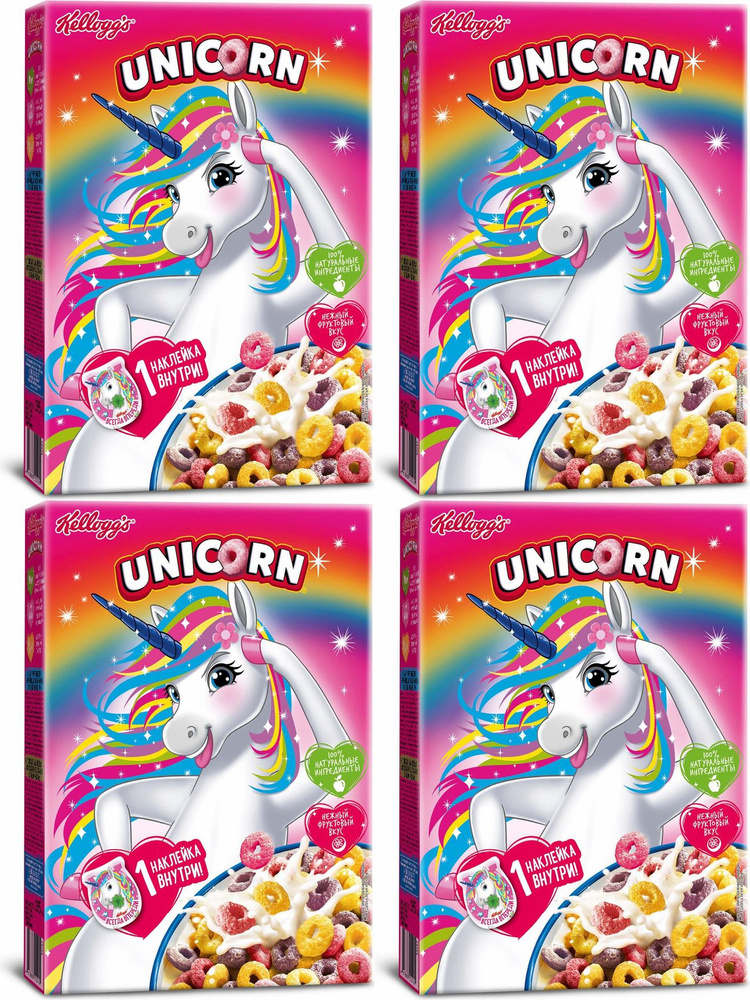 Сухой завтрак Kelloggs Unicorn Радужные колечки с фруктовым вкусом, комплект: 4 упаковки по 195 г  #1