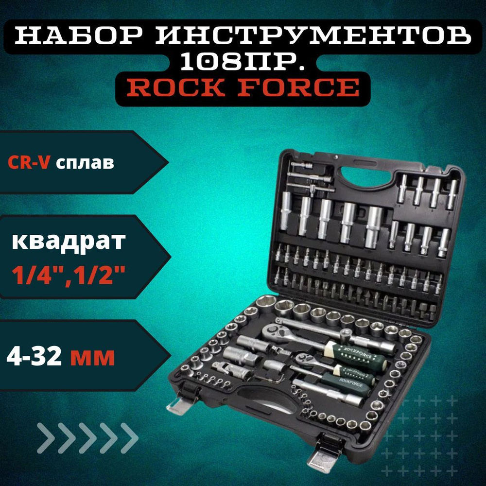 Набор инструментов 108пр. 1/4",1/2"(6гр.)(4-32мм) Rock FORCE RF-41082-5 (4108R-5)  #1