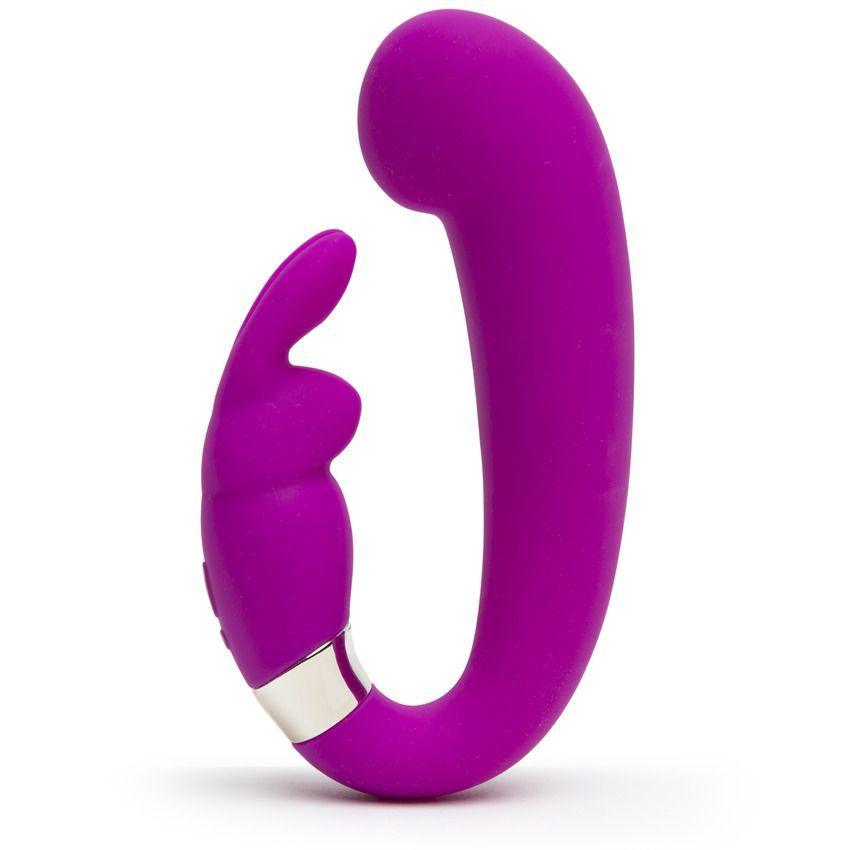 Лиловый вибратор Mini G-Spot Curve Vibe с клиторальным зайчиком, Happy Rabbit  #1