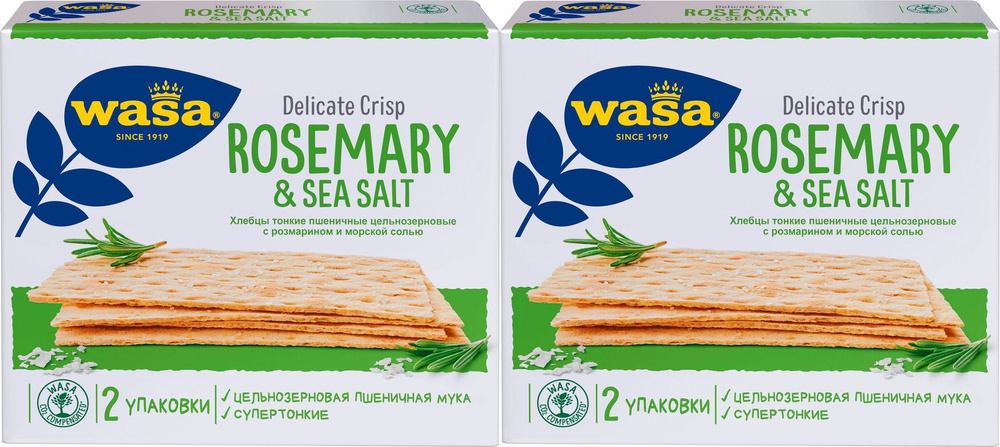 Хлебцы пшеничные Wasa Delicate Crisp с розмарином и морской солью, комплект: 2 упаковки по 190 г  #1