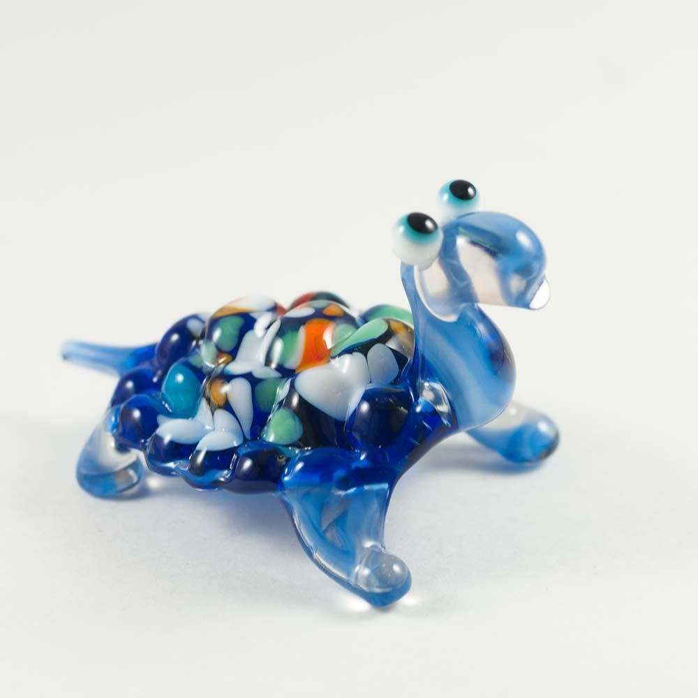 Стеклянная фигурка Веселая черепаха синяя #1