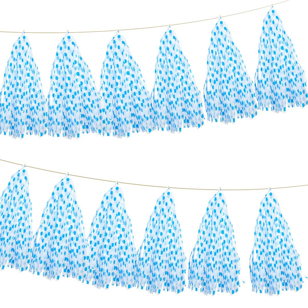 Гирлянда Тассел, Гирлянда растяжка для праздника, Точки, Голубой, 35*12 см, 5 листов.  #1