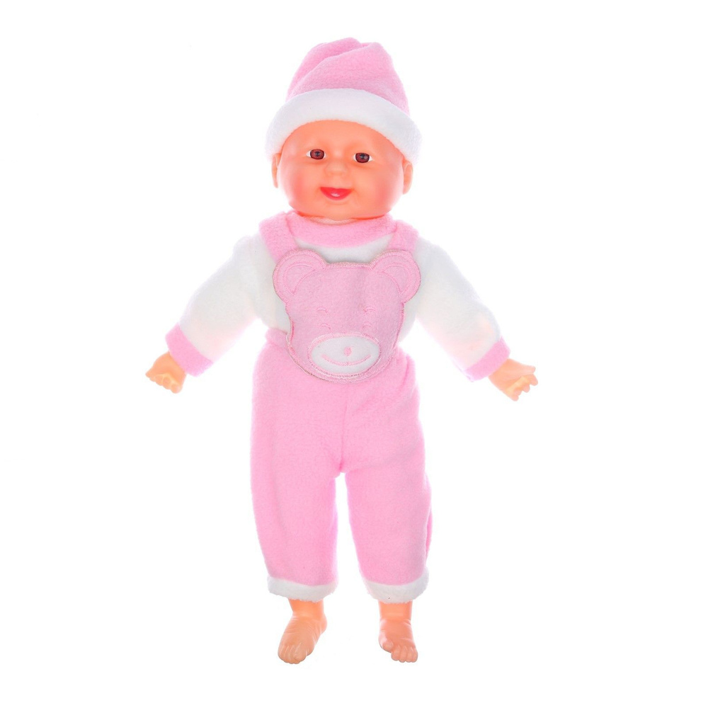 Мягкая игрушка "Кукла", розовый костюм, пупс хохочет, 36 см  #1