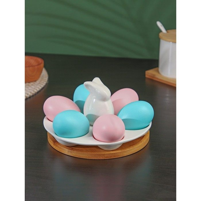 Подставка фарфоровая для яиц 6 ячеек BellaTenero Зайка, 16,59,5 см, цвет белый  #1