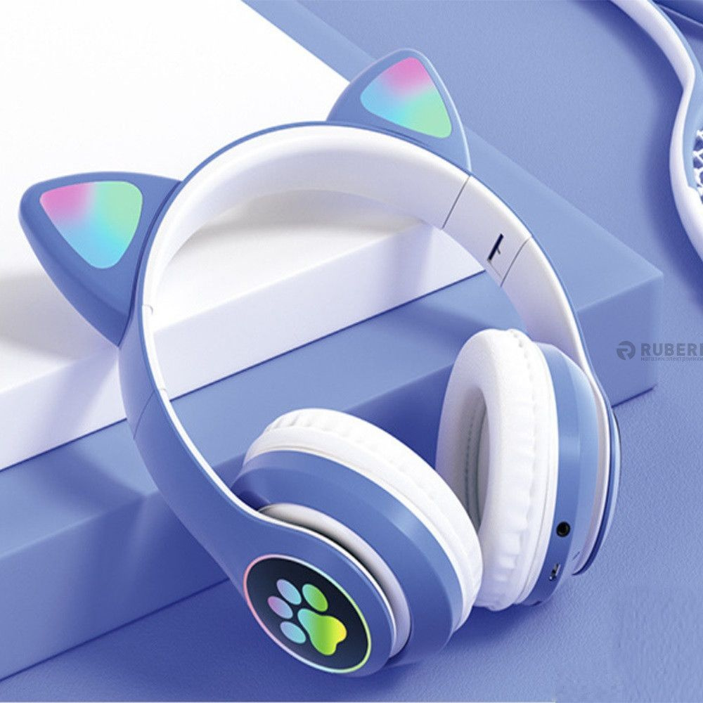 Блютуз Беспроводные TWS наушники Bluetooth / с ушками подсветкой микрофоном складные для детей синего #1