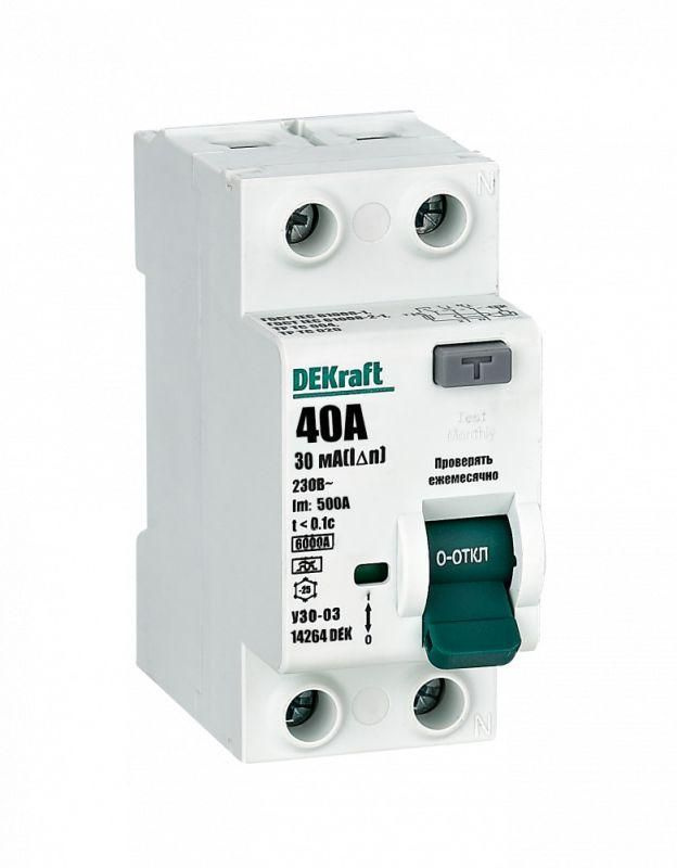 Выключатель дифференциального тока (УЗО) 2п 40А 30мА тип A 6кА УЗО-03 DEKraft 14264DEK  #1