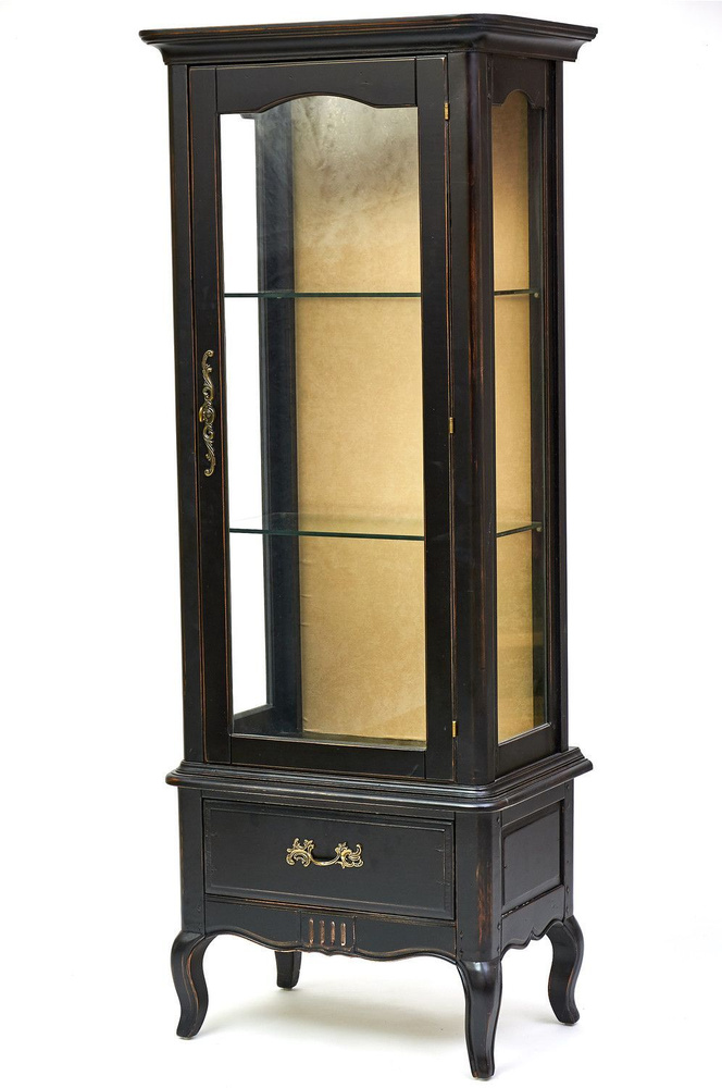 MARIASTEFANIA Шкаф-витрина, черная / деревянная / с ящиком Provence Noir&Blanc, 71х46х180 см  #1