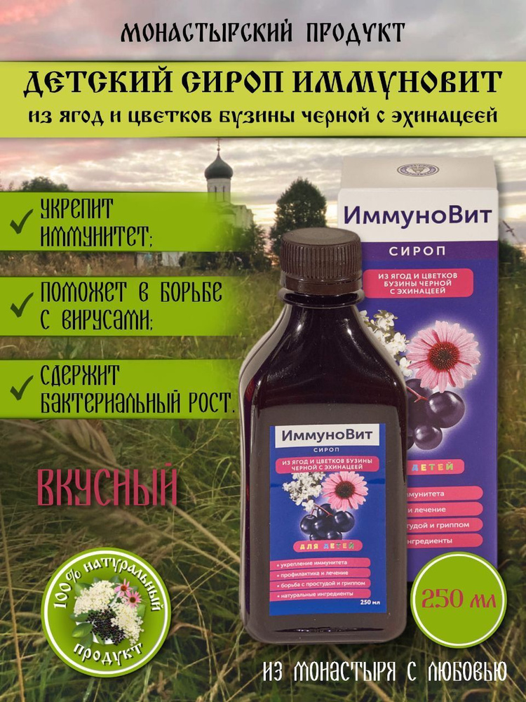 Сироп детский для повышения иммунитета 250 мл, Монастырский продукт, из ягод и цветков Бузины Черной #1