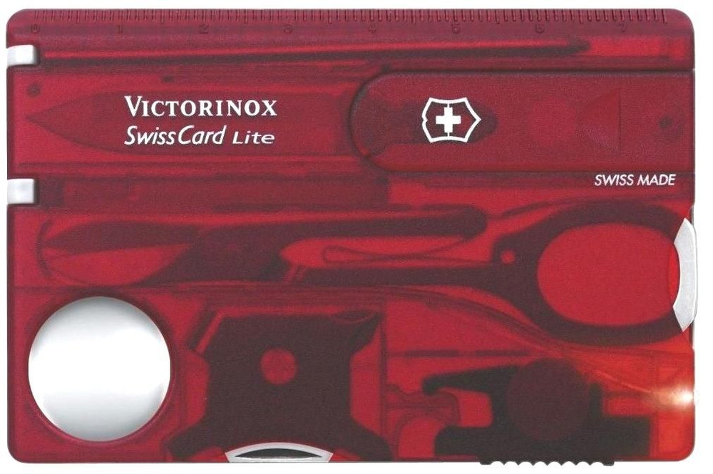 Швейцарская карточка VICTORINOX SwissCard Lite, 13 функций, полупрозрачная красная  #1