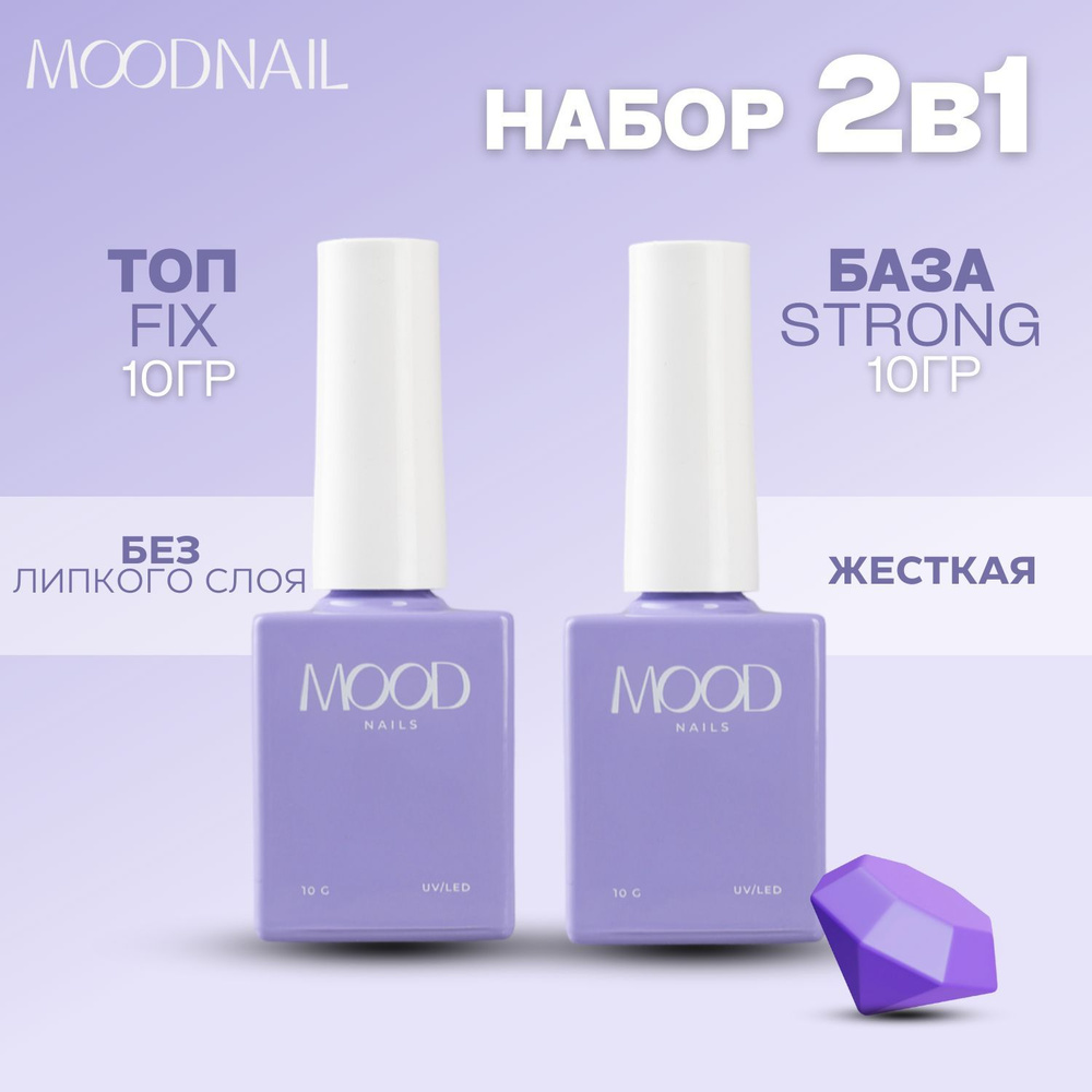 MOODNAIL Набор для маникюра База жесткая Strong Топ глянцевый 2* 10 мл  #1