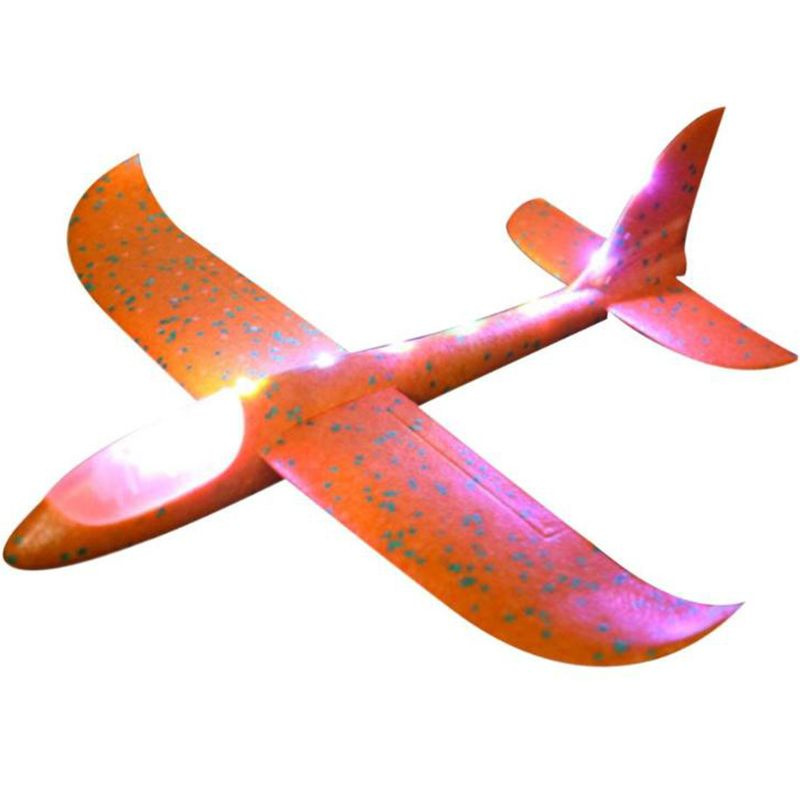 Самолет планирующий метательный, большой размер, оранжевый, пенопластовый, 48см, c led-посветкой  #1