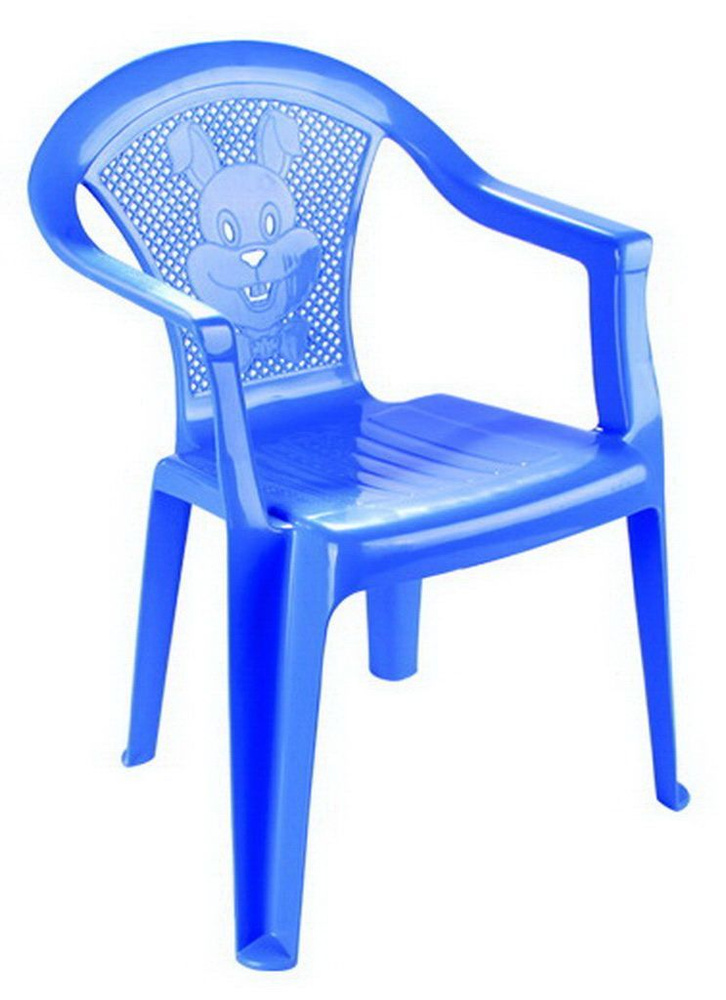 Кресло пластиковое детское Синее 37х36 h54см с широкой спинкой  #1