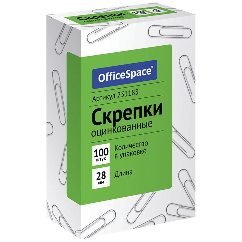 36 шт., Скрепки 28мм, OfficeSpace, 100шт., оцинкованные, карт. упаковка  #1