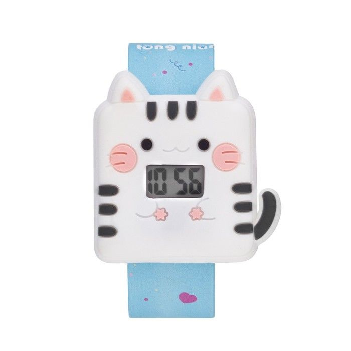 Часы наручные электронные, детские "Котик", ремешок l-21.5 см, голубрй  #1