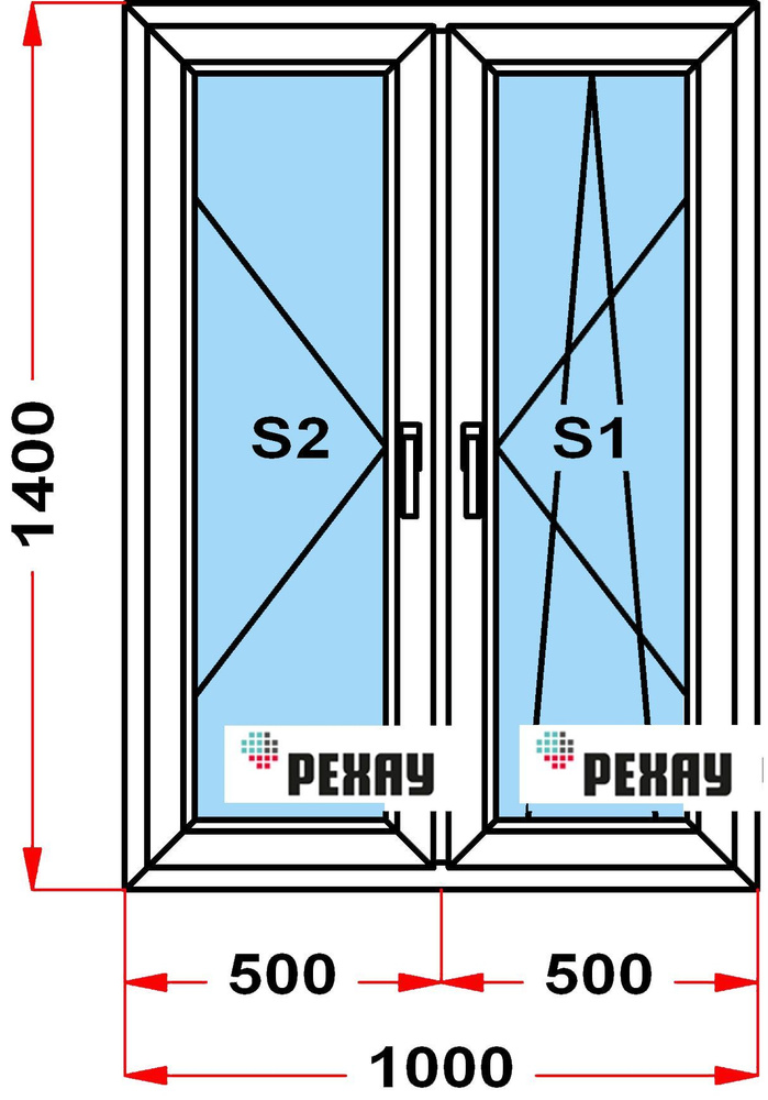 Окно пластиковое, профиль РЕХАУ BLITZ (1400 x 1000), с поворотно-откидной створкой, стеклопакет из 2х #1