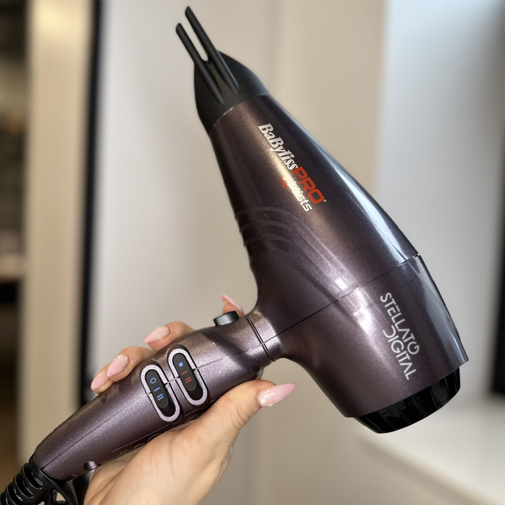 BaByliss PRO Фен для волос STELLATO DIGITAL 2400W BAB7500IE 2400 Вт, скоростей 7, кол-во насадок 4, фиолетовый #1