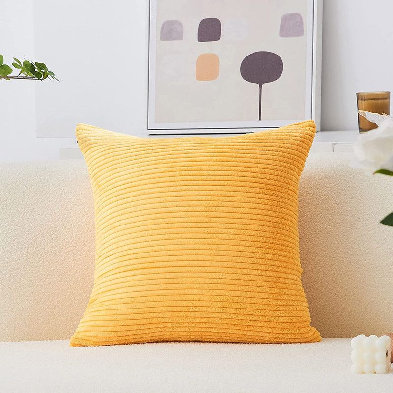 Декоративная наволочка, бархатный чехол на подушку, потайная молния 50х50 cm 1шт желтый  #1