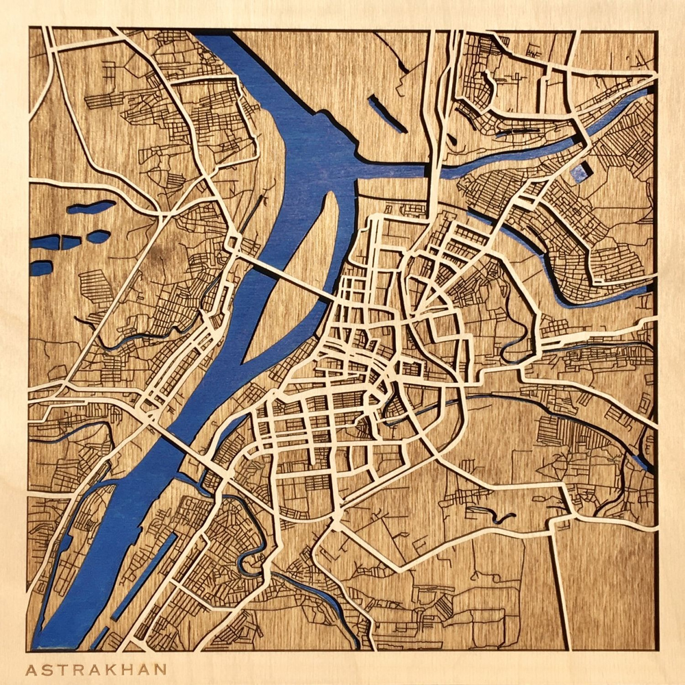 Астрахань. Деревянная интерьерная 3D карта города Астрахань 37х37 см, размер M  #1
