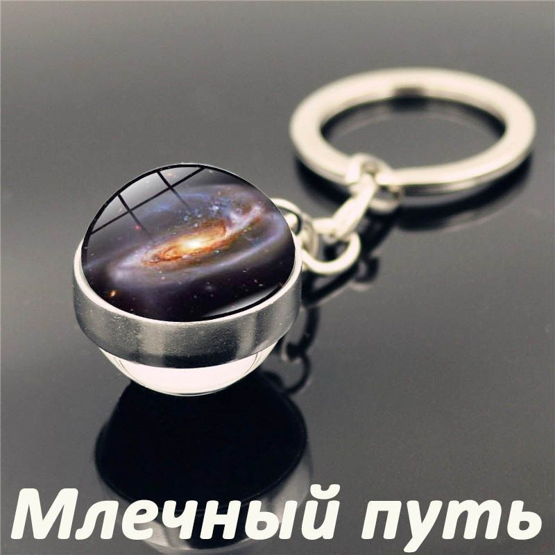 Брелок для ключей / Брелок для сумки планеты Млечный путь шар в серебристой оправе  #1