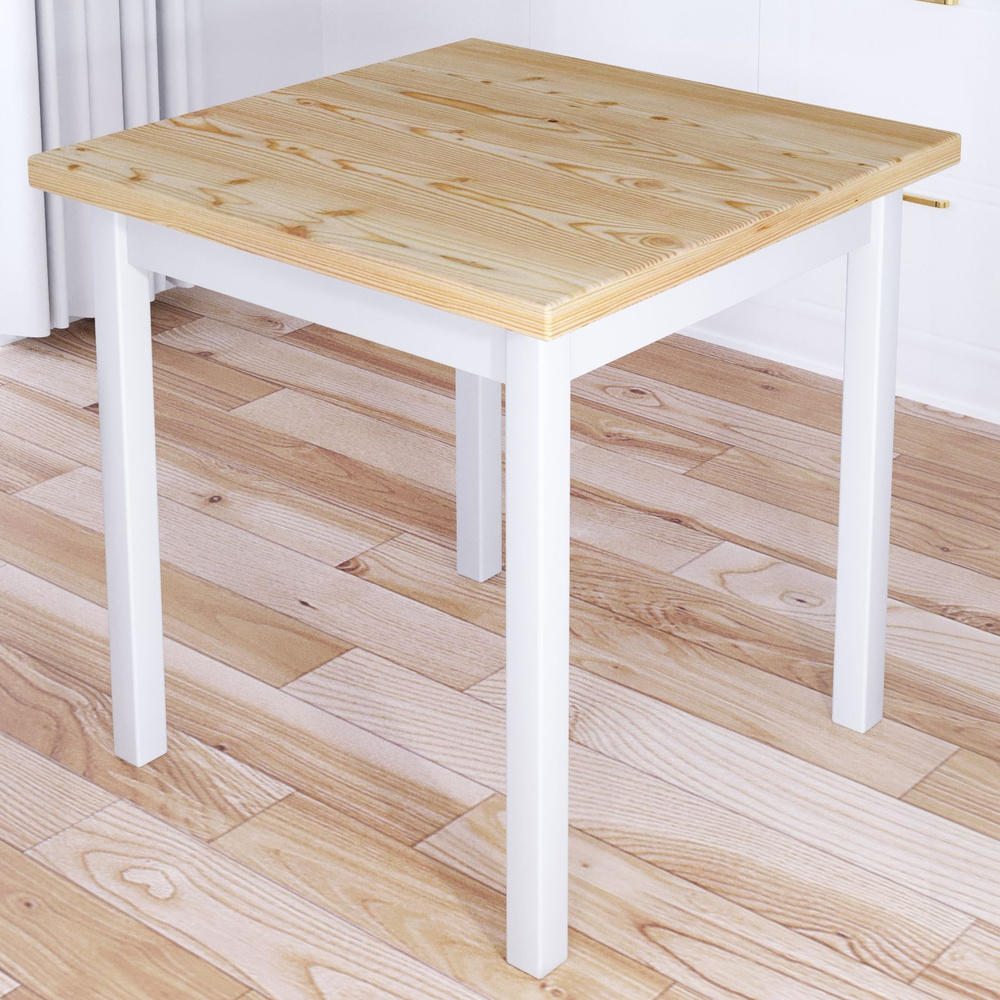 Стол кухонный Классика с квадратной лакированной столешницей из массива сосны 40 мм и белыми ножками, #1