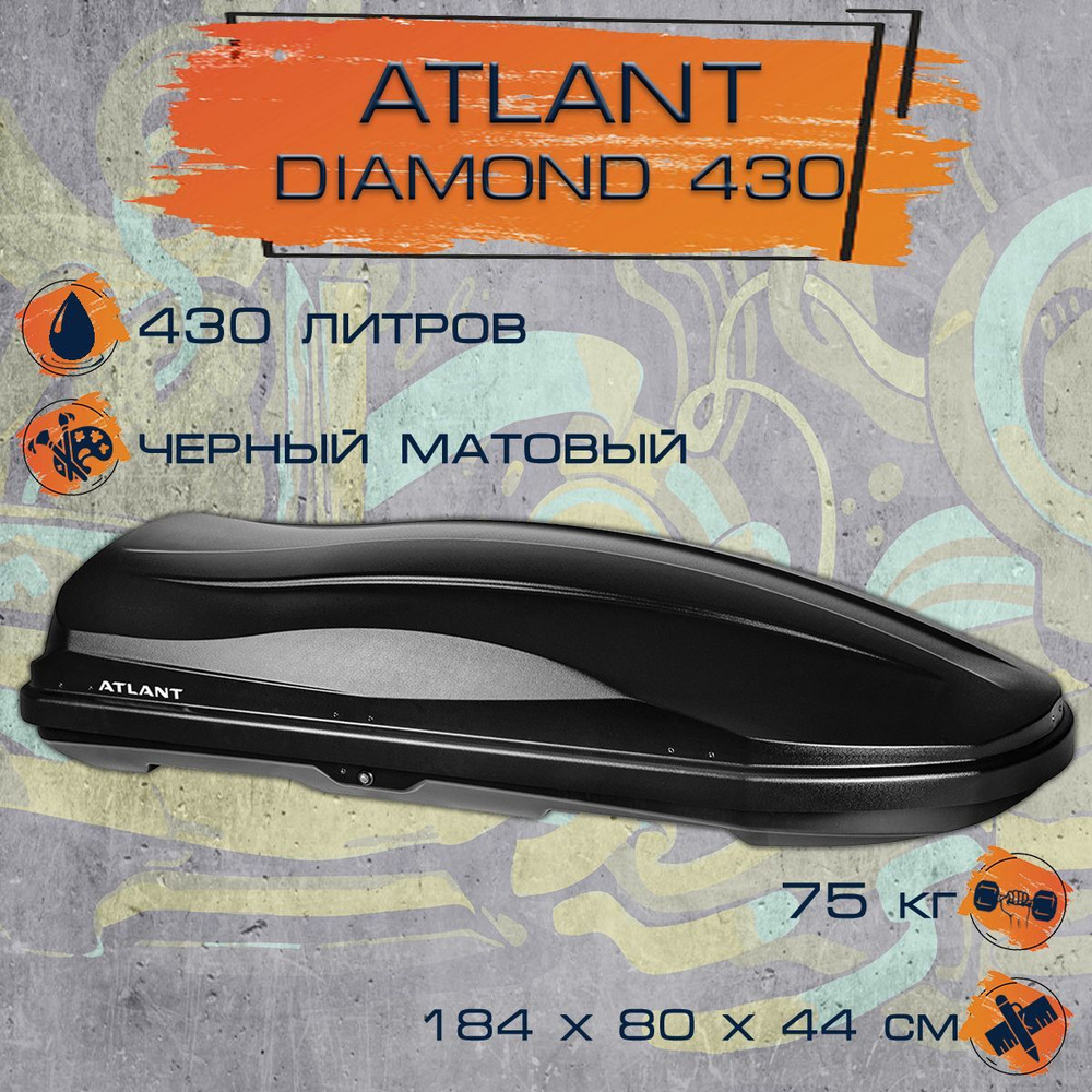 Автобокс на крышу Atlant Diamond 430 литров, черный матовый, двухстороннее открывание, система монтажа #1