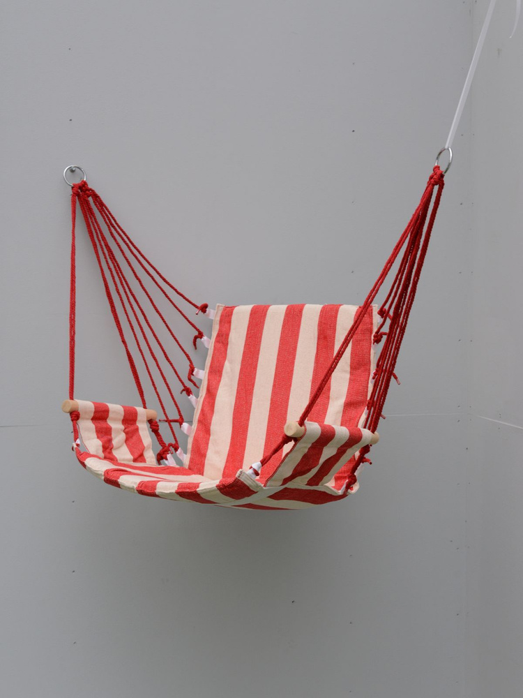 Гамак подвесной кресло-качели 100х95 см с подлокотниками + сумка для переноски, цвет КРАСНЫЙ-БЕЛЫЙ полоски #1