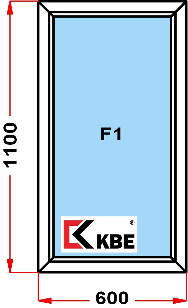 Окно пластиковое KBE 58 мм (1100 x 600), не открывающееся, стеклопакет из 2х стекол  #1