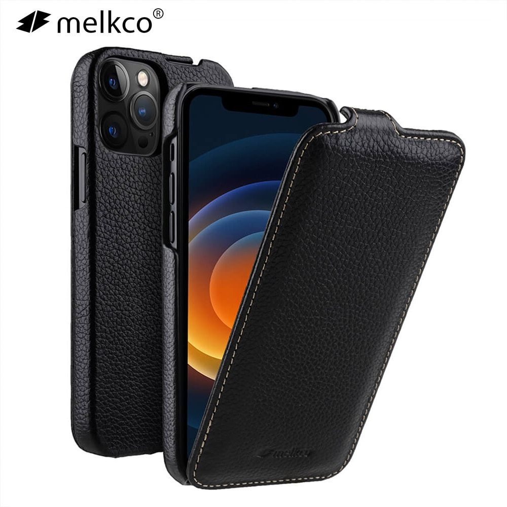 Вертикальный открытый чехол Melkco из натуральной кожи для iPhone 12 Mini,  доступный флип-чехол,черный - купить с доставкой по выгодным ценам в  интернет-магазине OZON (1282413966)