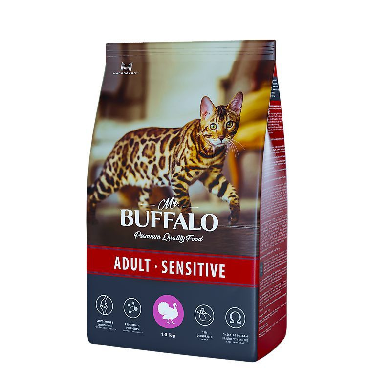 Полнорационный сухой корм Mr.Buffalo ADULT SENSITIVE с индейкой для взрослых котов и кошек с чувствительным #1