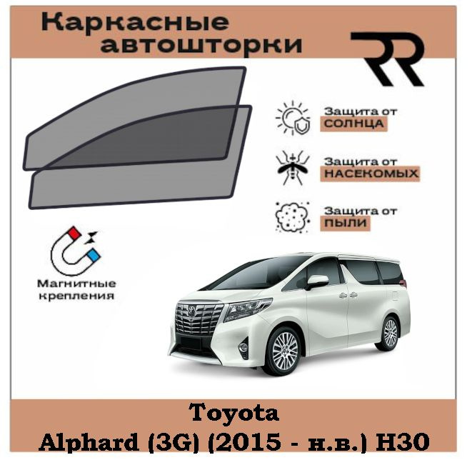 Автошторки RENZER для Toyota Alphard (3G) (2015 - н.в.) H30 Передние двери на МАГНИТАХ. Сетки на окна, #1