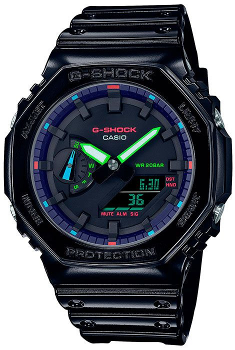 Противоударные мужские наручные часы Casio G-Shock GA-2100RGB-1A с подсветкой, будильником и секундомером #1
