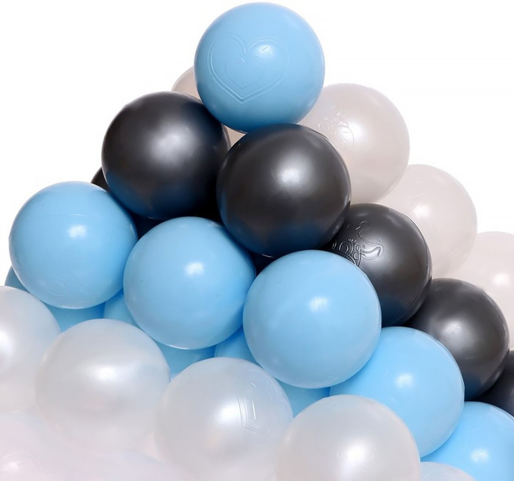 Шарики для сухого бассейна с рисунком из пластика, диаметр шара 7,5 см, набор 100 штук, цвет светло-голубой, #1