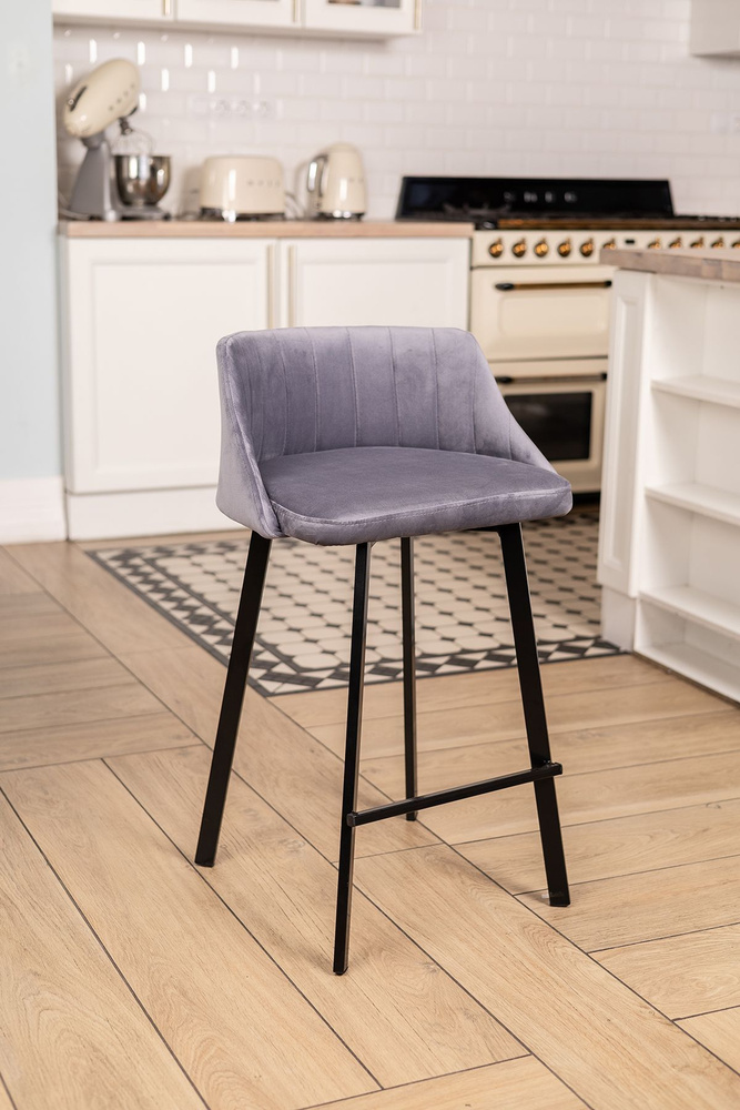 Полубарный стул Velex со спинкой, цвет серый велюр, основание черное, высота 65 см  #1