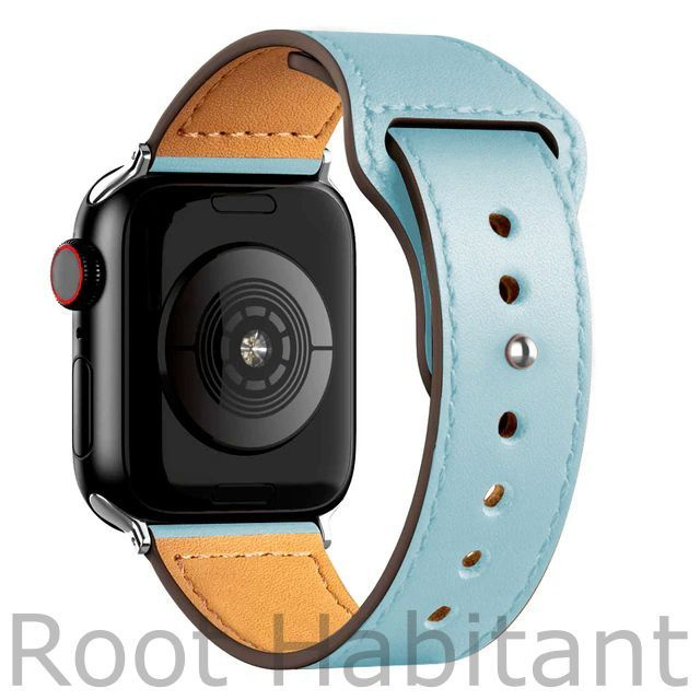 Кожаный ремешок для Apple Watch 3 4 5 6 7 8 9 SE Ultra, в корпусах 38, 40, 41. Голубой / Light Blue  #1