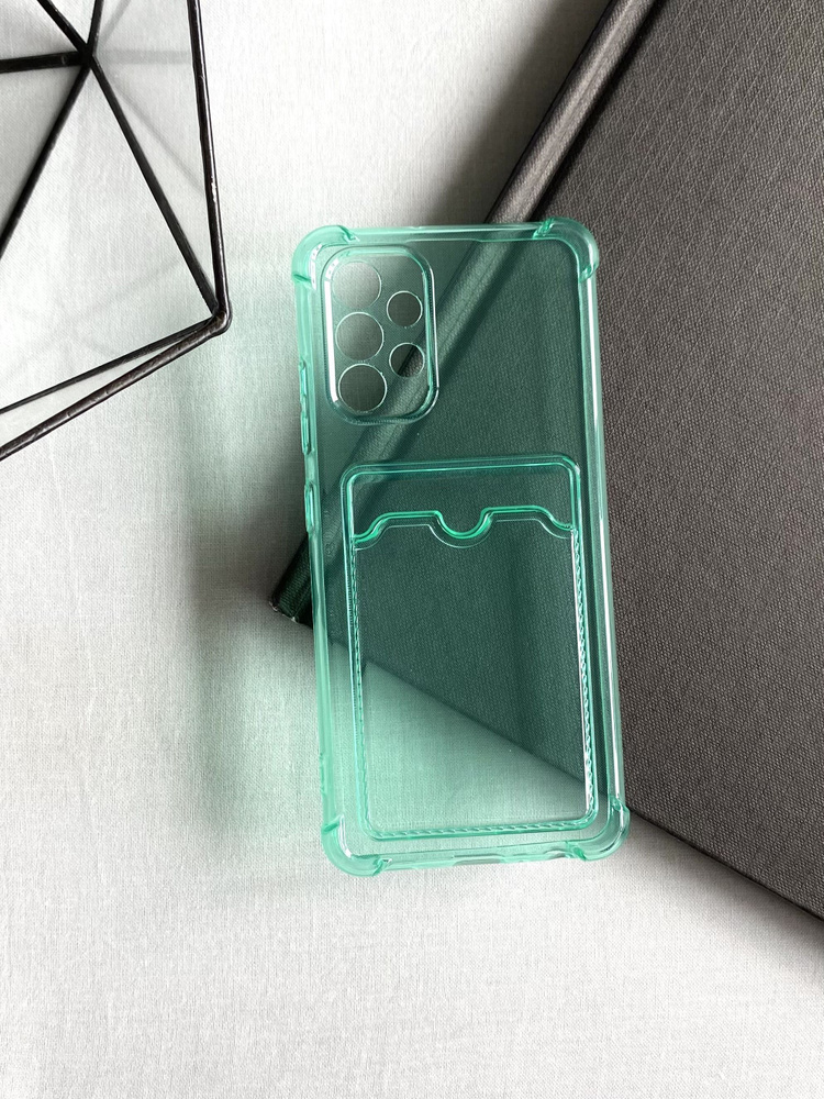 Чехол для Samsung A53 Прозрачно-зеленый c держателем для карт  #1