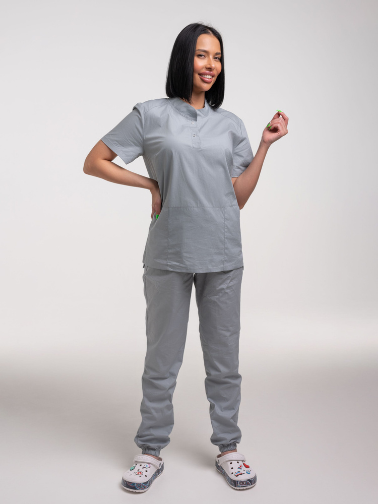 Медицинский костюм женский хлопок 100% "Cho!ce" спецодежда хирургическая, серый размер 46  #1