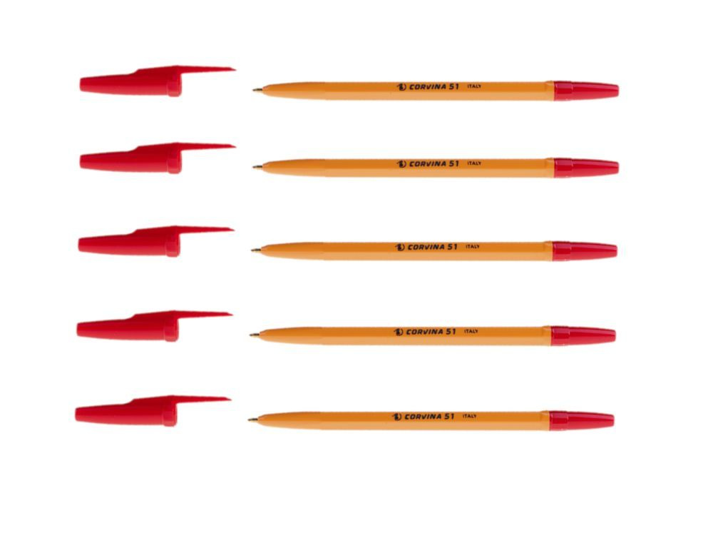 Набор 5 шт - Ручка шариковая Corvina "51 Vintage" красная, 1,0мм, желтый корпус  #1
