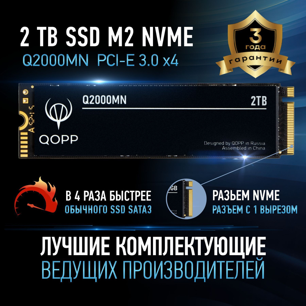 QOPP 2 ТБ Внутренний SSD-диск SSD накопитель M.2 NVMe жесткий диск для ноутбука и компьютера (Q1SSD-NVMe) #1